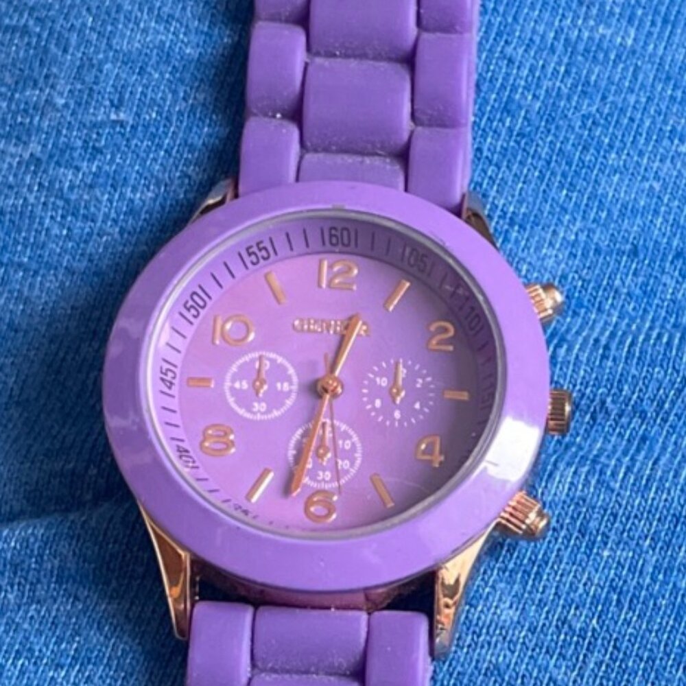 Geneva Purple Watch 38MM Purple Dial Purple Plastic Band Needs Battery